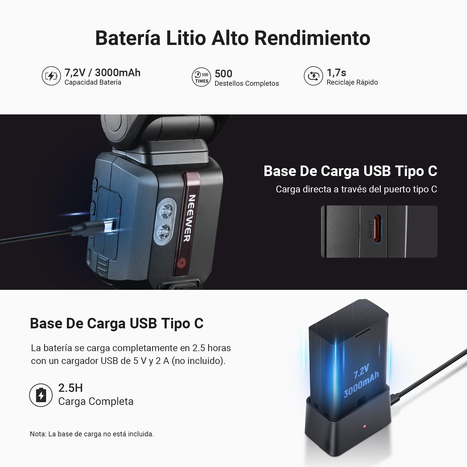 NEEWER 100Ws 2.4G TTL Flash Speedlite Zapata Compatible con Canon, Compatible con Godox, Speedlite con Pantalla Táctil HSS 1/8000s 2 Luces Modelado Conmutador TTL/M, 3000mAh/500 Disparos Flash, Z3-C