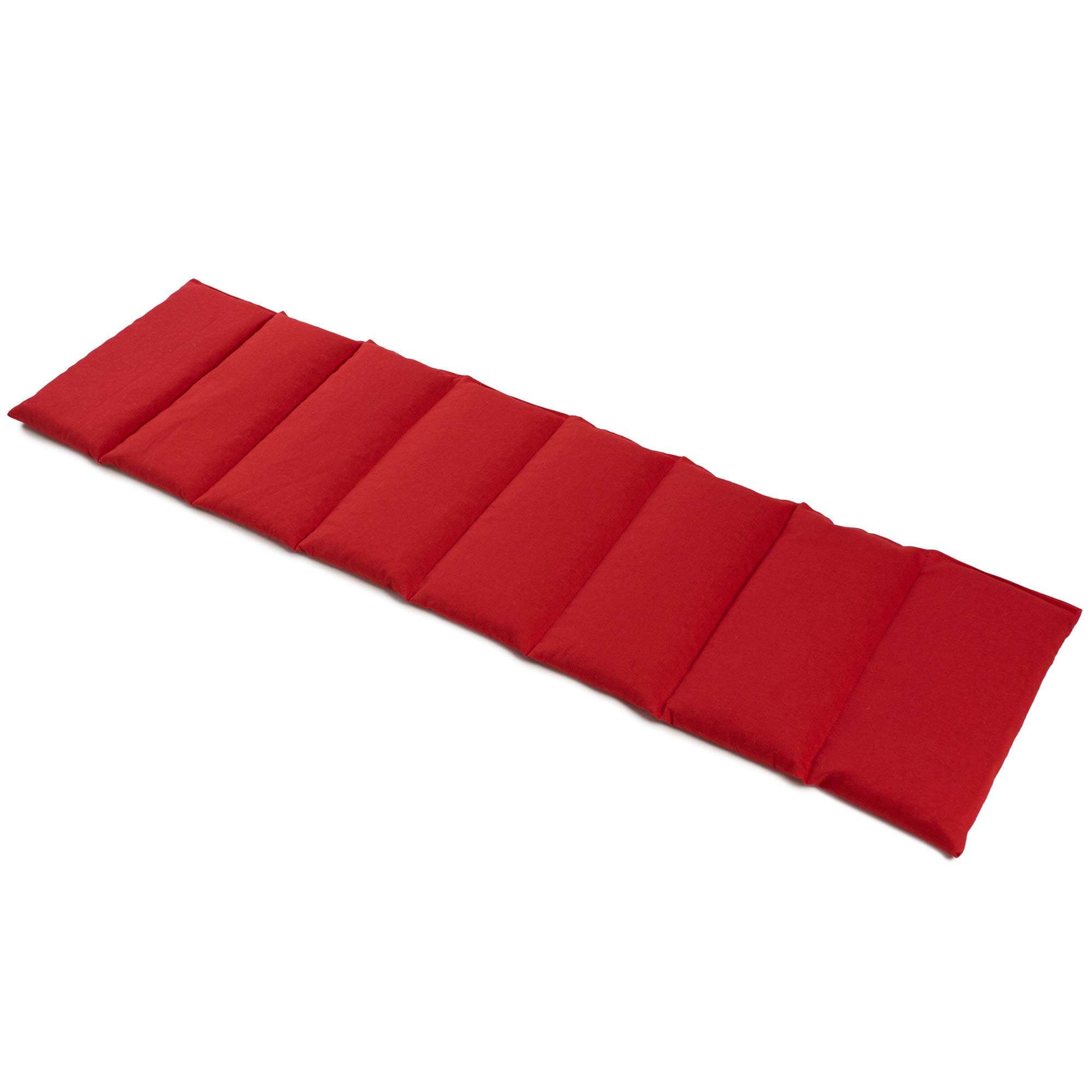 Cuscino termico - Cuscino con semi di lino, 75x20cm. Cuscino termico per la schiena, il ventre e molto altro. (Cotone Bio rosso, diviso en 8 compartimenti)