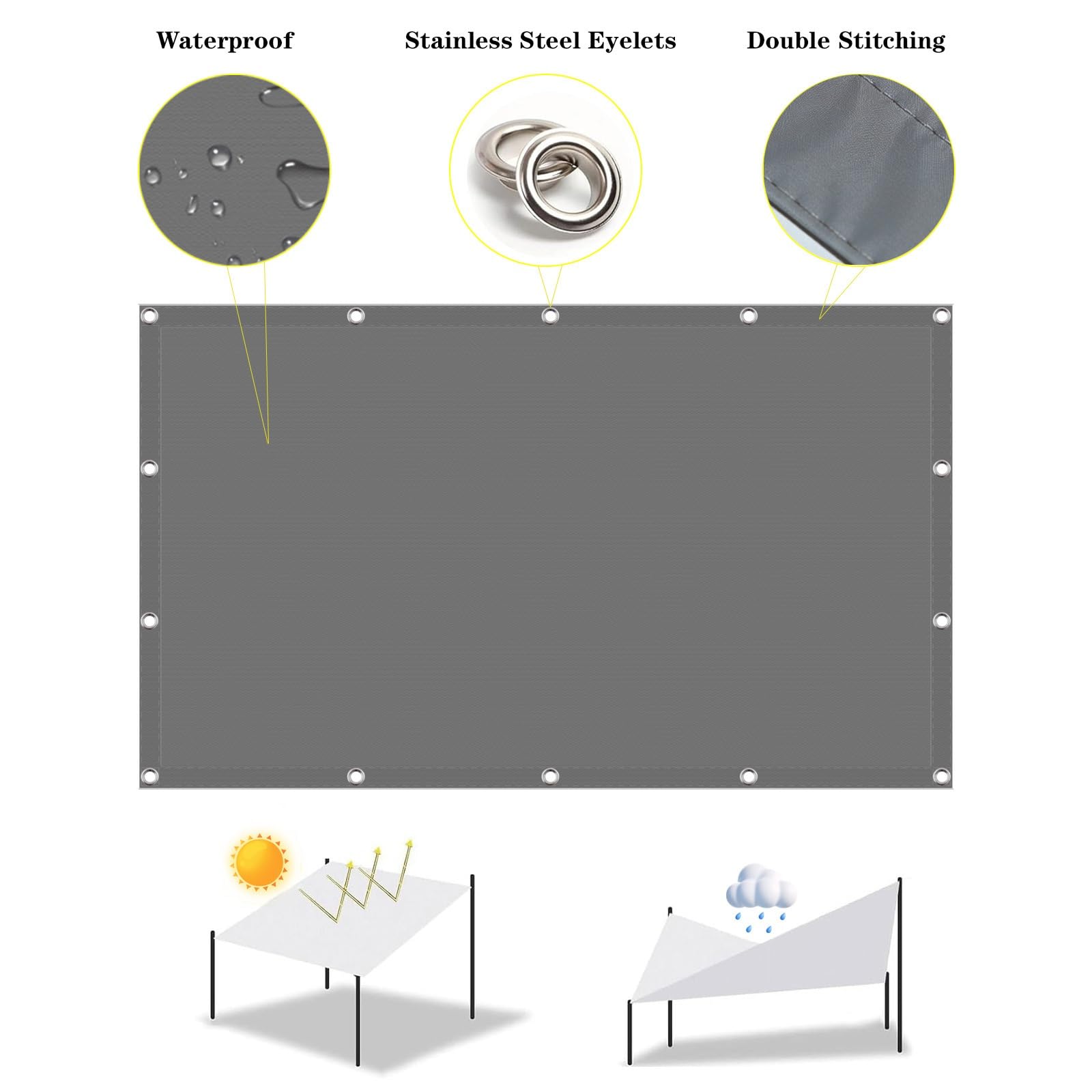 Zadaszenie Markizy Przeciwsłonecznej 1 x 5.8 m Odporna Na Warunki Atmosferyczne, Trwała, Z Filtrem Uv, Prostokątna, Wodoodporna Pergola Do Ogrodu, Na Patio, Jasny szary