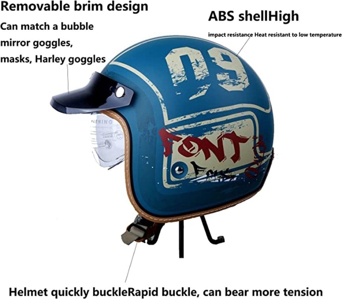 Casco Jet Vintage Omologato ECE Con Occhiali | Mezzo Casco In Pelle Per Scooter E Moto