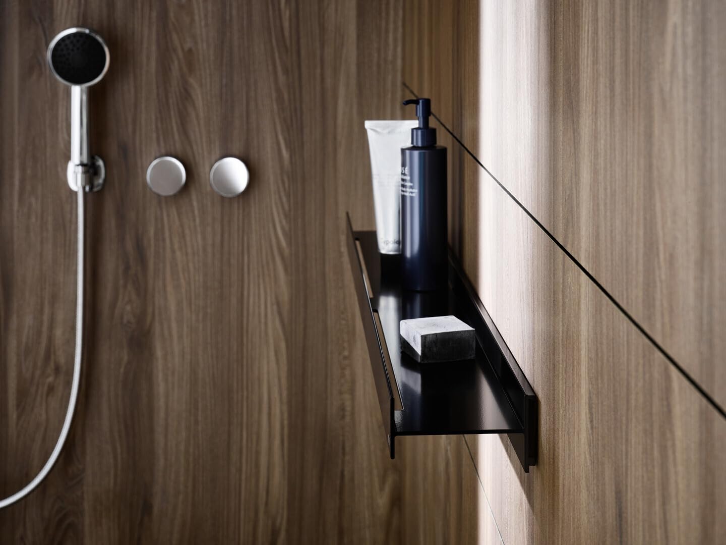 Emco Aura Duschablage I zwei Ablaufrinnen I Schwarz Matt 60 cm aus Edelstahl