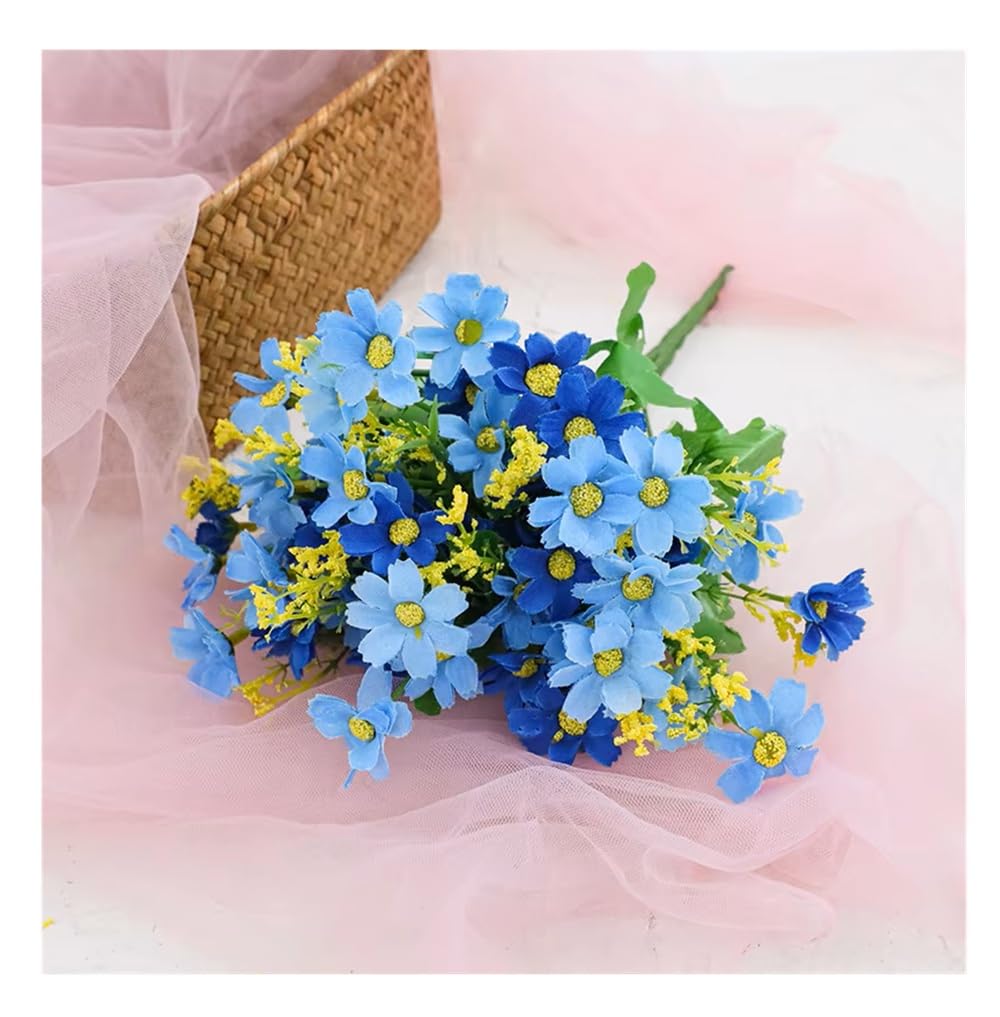 SPHINX Artificial Wild Daisy Jumping Orchid Bunch – 33cm, 7 Branches, 28 Heads – Faux Bouquet for Wedding, Diwali, Raksha Bandhan, Haldi, Trousseau, Gift, Vase Decor- (2, Blue Two Tone)