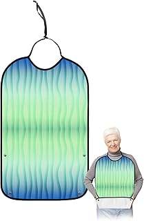 Kewadony Adult Bibs for Elderly Women - Blue Ombre Waterproof Dining Clothing Protectors with Crumb Catcher for Eating/Feeding, Summer Ripple Geometric Yellow Abstract Art Terry Cloth Bib Washable