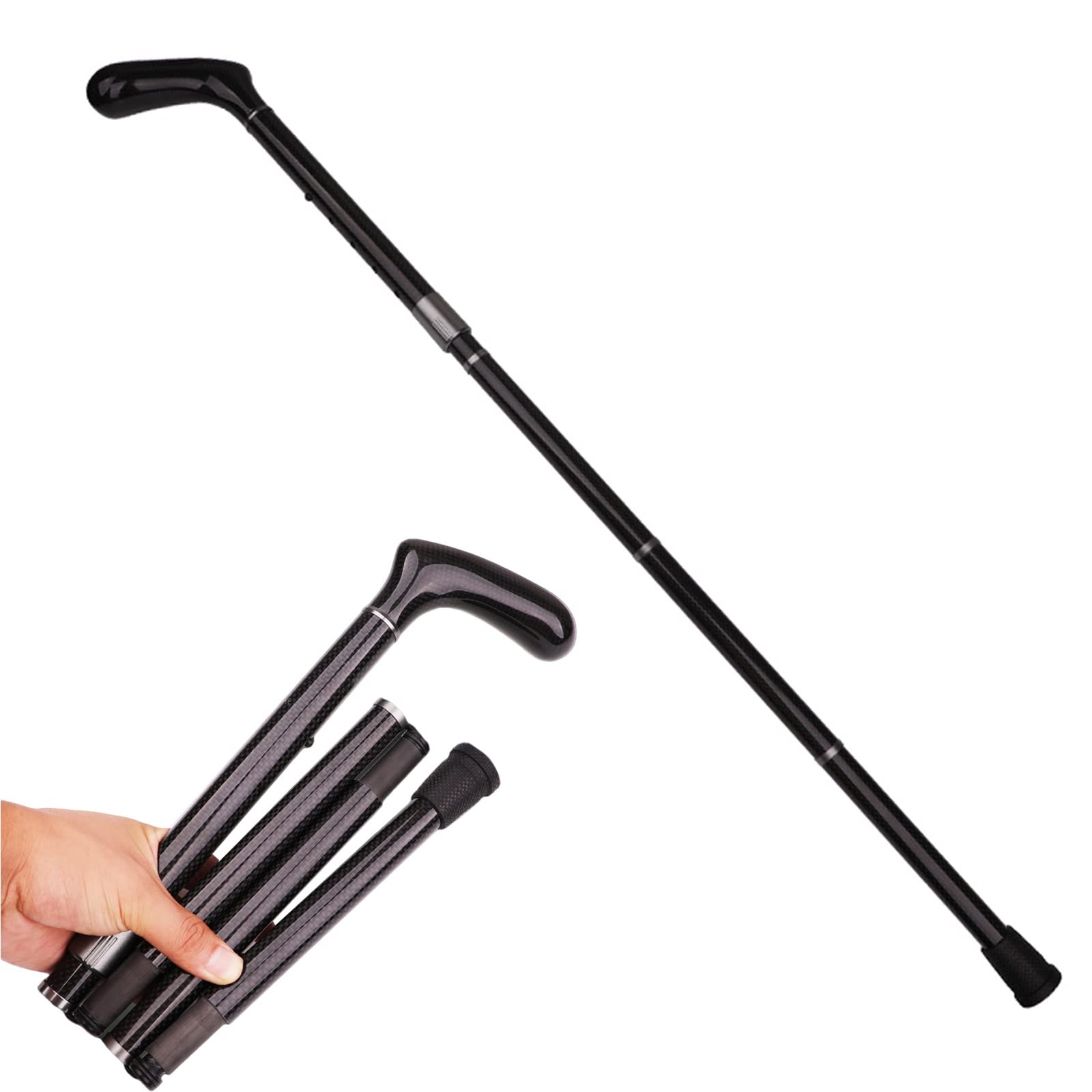 Bastón Plegable, Bastón de Fibra de Carbono, Muleta Ligera Antideslizante, para Artritis Discapacitados y Ancianos