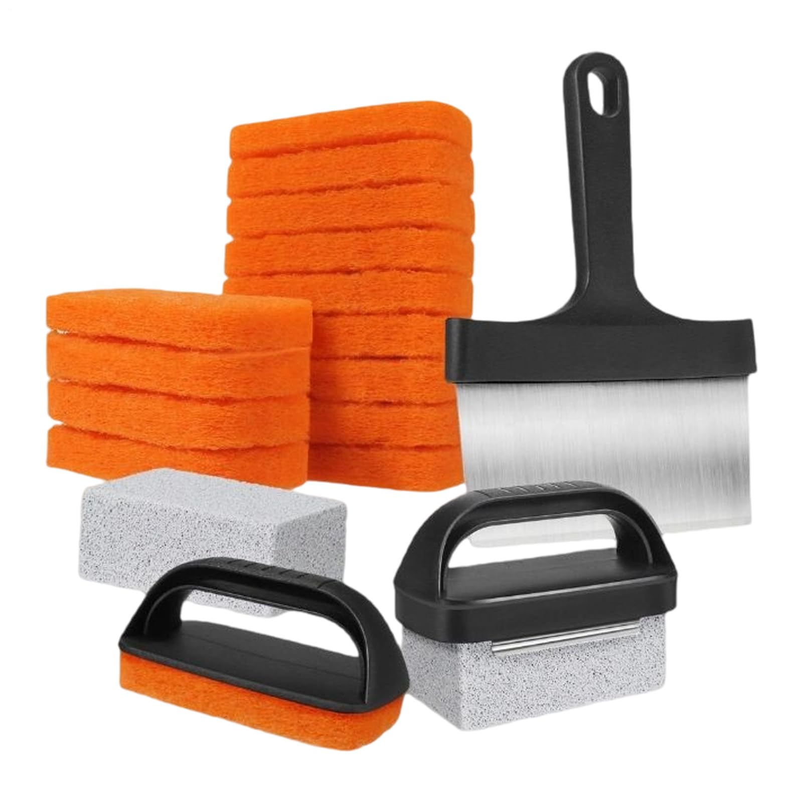 Éponges abrasives et raclette portable pour enlever la graisse de plancha