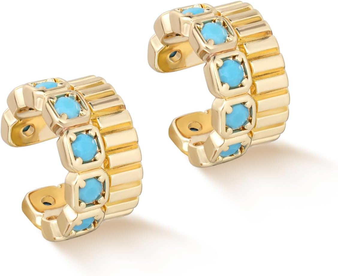 MYEARS Women Ear Cuff Earring Gold Non Pierced Cartilage Clip on Open Wrap Turquoise 14K Gold Plated Simple Hypoallergenic Everyday Jewelry