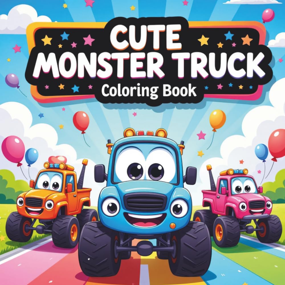 Cute Monster Truck Colouring Book: 40 Big Wheels, Cute Trucks & Simple Designs for Easy Colouring