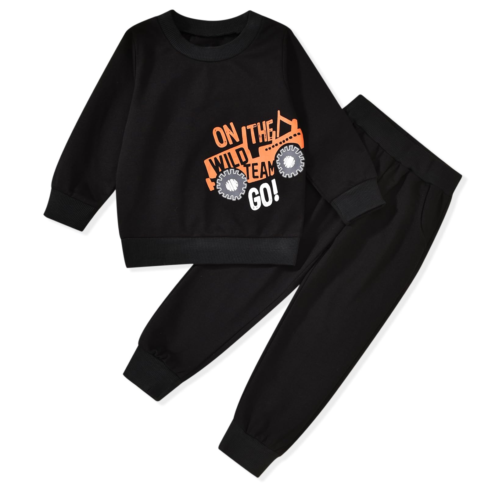 HINTINA Toddler Boy Sweatshirt Outfits Long Sleeve Dinosaur Top Pants Sweatsuit 2PCS Fall Winter Outfits Set