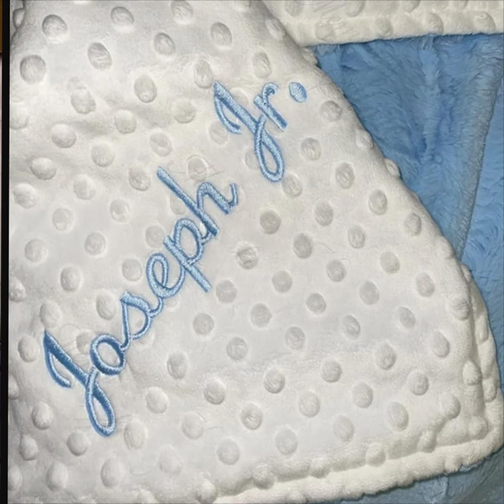 Coperta in peluche a forma di fagiolo per bambini, con nome personalizzato, a doppio strato, in pile di agnello, per divano, coperta di cotone, ricamata personalizzata (bianco, 200 x 230 cm)