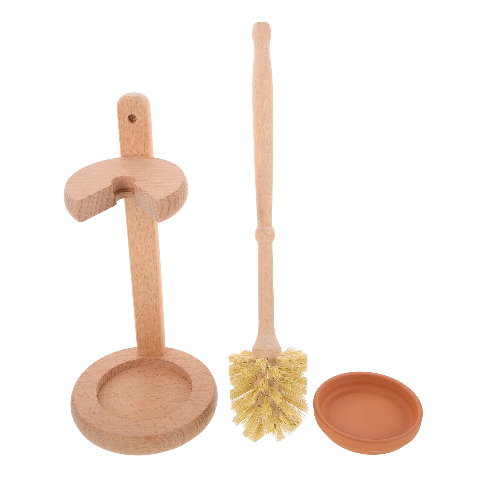 Cepillo de Limpieza para Inodoro 1 Set con Base de Madera y Cerámica | Color Caqui, Quita Manchas a Fondo, Limpieza Fácil para Hotel y Centro Comercial