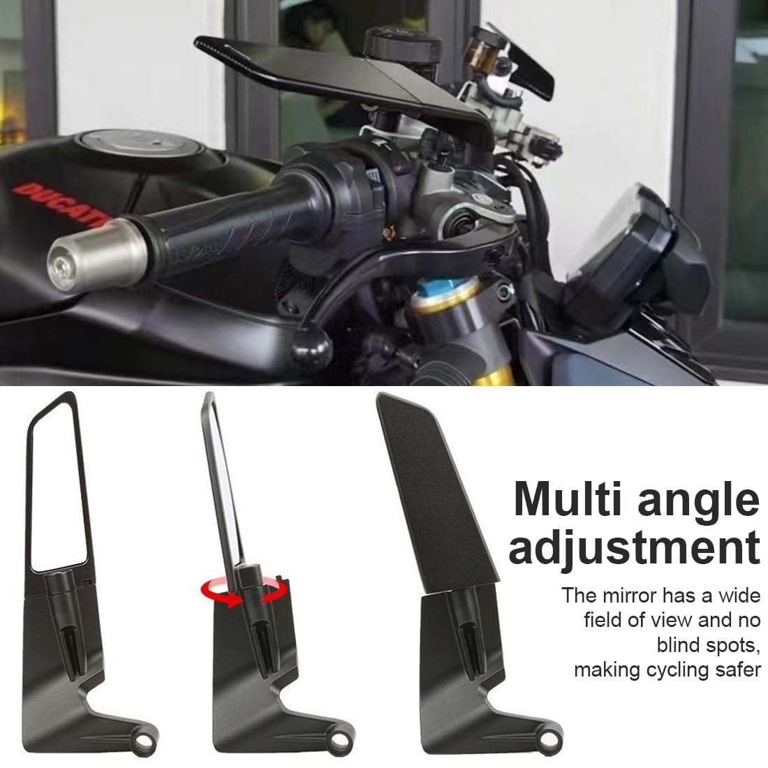 GXGM 1 Paire Rétroviseurs de guidon de moto réglables universels, retroviseur moto, rétroviseurs latéraux de moto, rétroviseurs latéraux Stealth Wind pour Z650 Z900 Z1000 Duke 390 790 1290 MT07 MT09