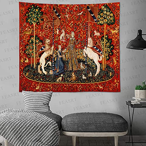 Feasrt Medieval Princess Tapestry Maiden And Unicorn Tapestry European Royal Tapestry, 60X51 Inches Soft Flannelette, For Living Room Royal Historical Relic Decor Gtay11 #TOP5