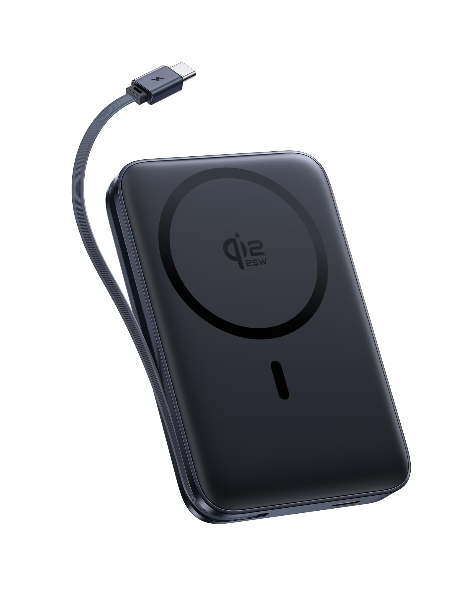 Picogo Qi2.2 25W Magsafe Portable Charger Power Bank 10000mAh 45W, with Built-in Cable USB-C Fast Charging Magnetic Battery Pack for iPhone 17/16/15/14/13/12 Pro Max/Pixel 10 Pro, Black