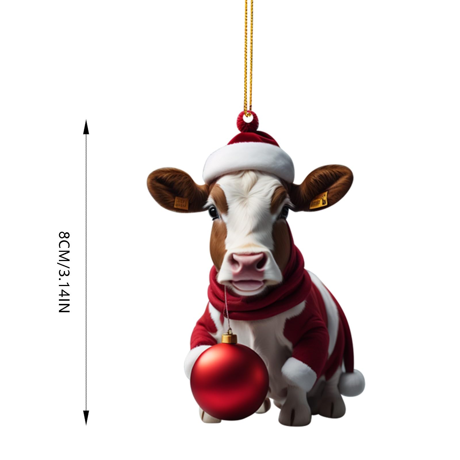 Décoration De Noël Vache En Acrylique 2D - Ornement Sapin, Boule Décorative, 7x7 Cm, Intérieur/extérieur