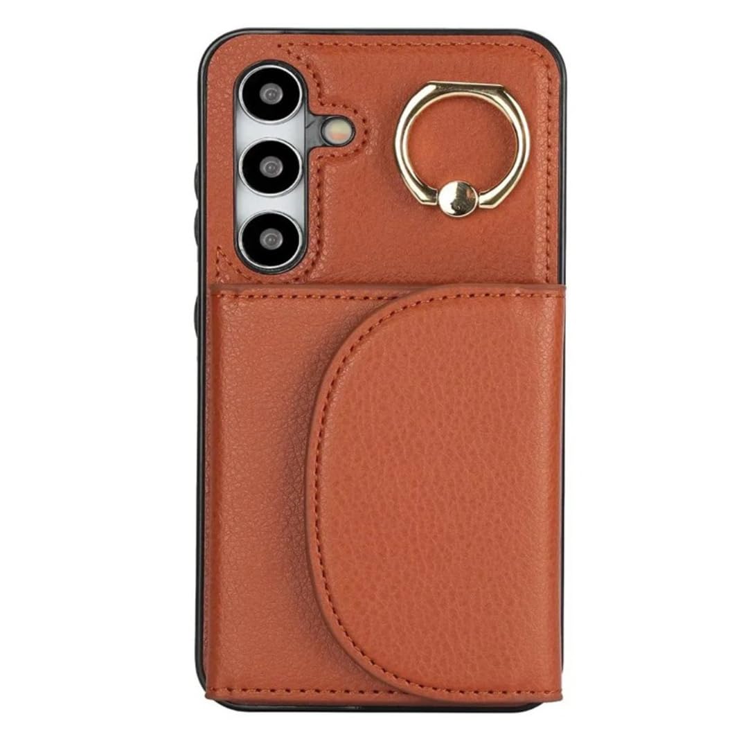 Funda para teléfono con Tarjetero y Soporte de Anillo para Samsung Galaxy S21 S23 Fe S22 S24 S25 Ultra S26 Plus A36 A15 A55 A35 A16 A56 (para Galaxy A36/marrón)