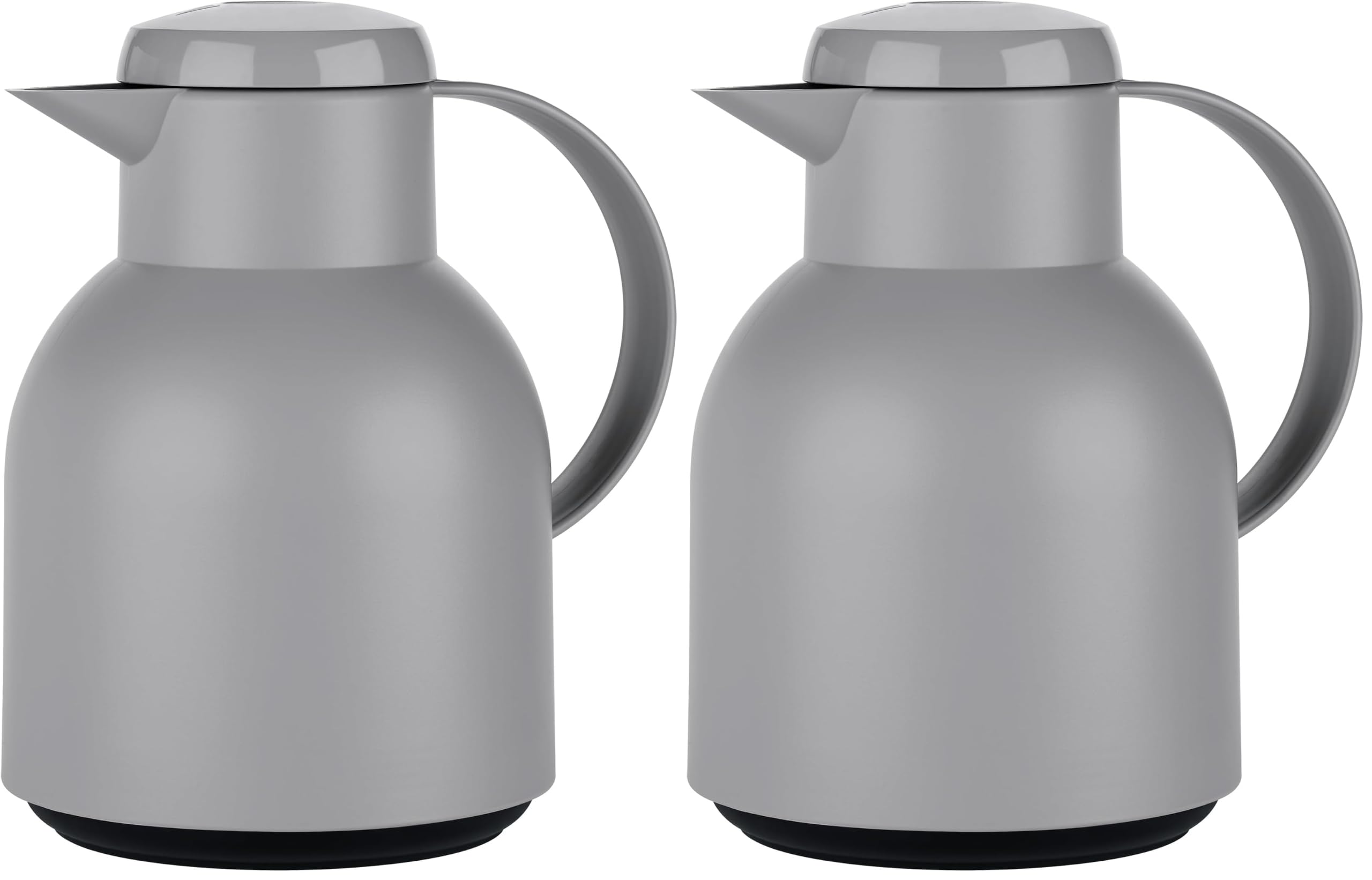 Emsa Samba Isolierkanne, 1 Liter Fassungsvermögen, Quick Press Verschluss, 100% dicht, 12h heiß und 24h kalt, mit Glaskolben, made in Germany, Steingrau, N4016000 (Packung mit 2)