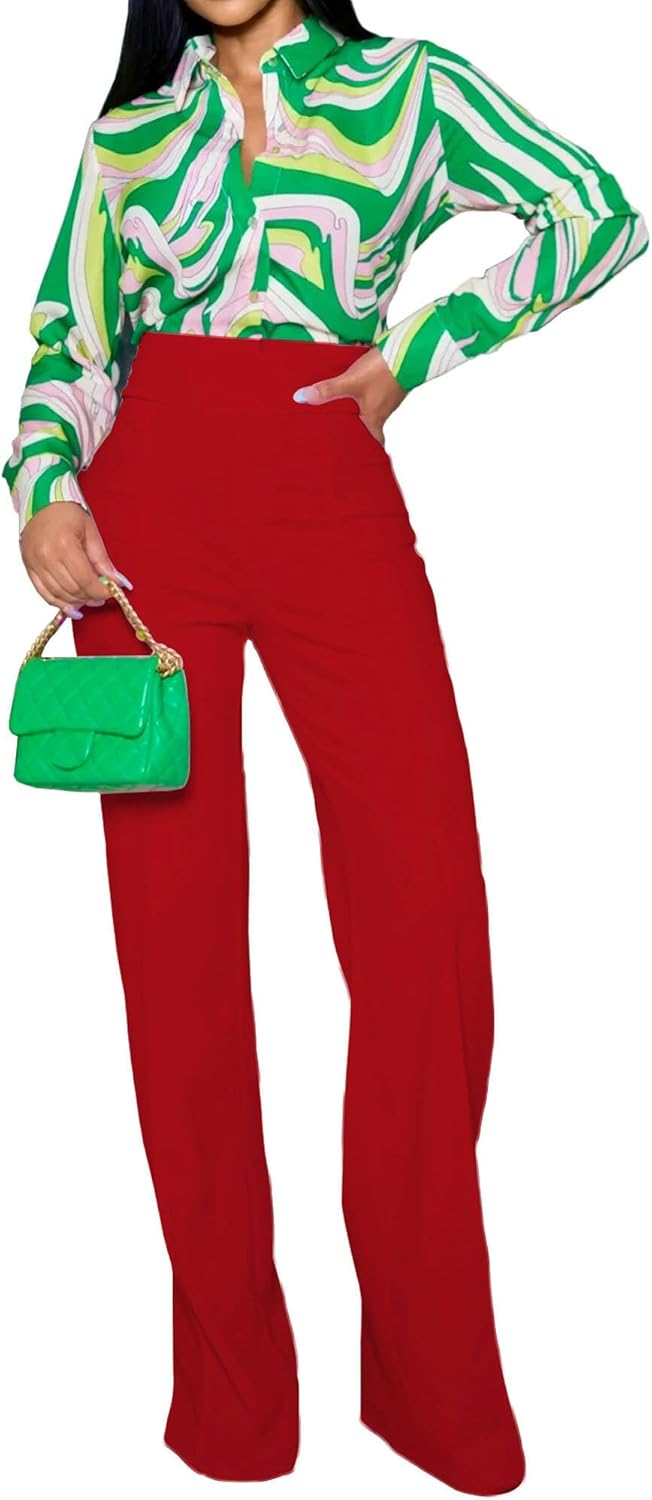 PINSV Women's Printed Button Down Shirt Long Sleeve Lapel Dressy Casual Work Blouse - Image 6