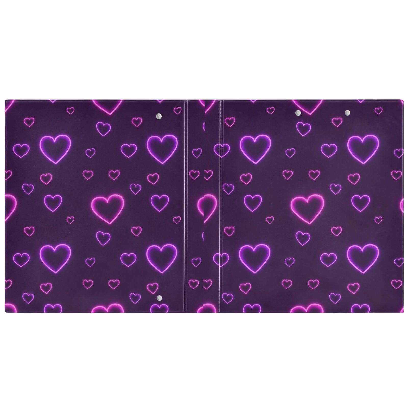 Neon Hearts Purple 3 Ring Binder Flexible D Ring Binder with Pockets 3 Ring Binder for School, College, Office (2 Pack)