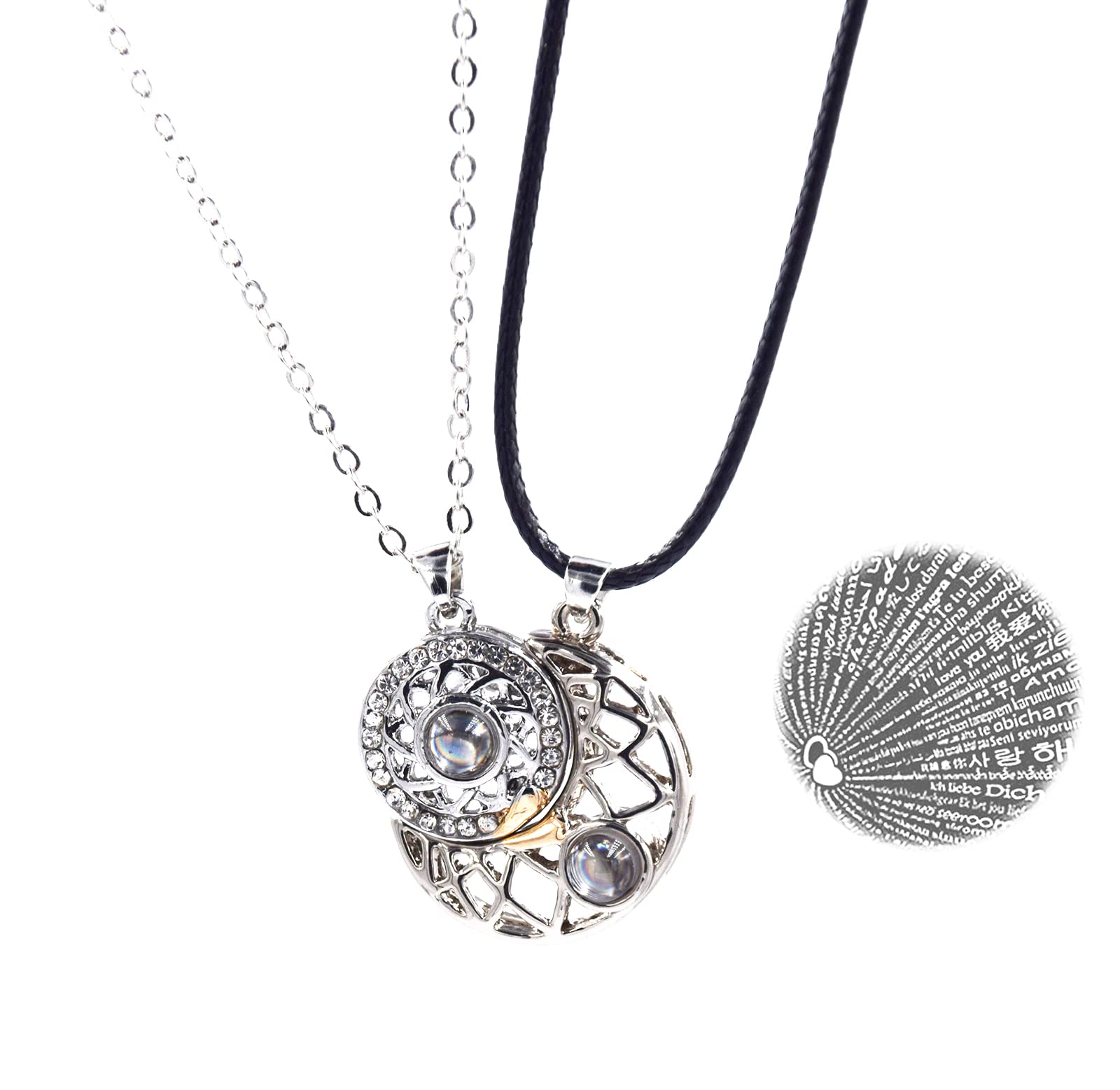 Couples Necklace Sun and Moon, Best Friend Necklace Sun and Moon, Matching Sun and Moon Necklace, Love Necklaces for Couples, Couples Necklace for Him and Her, 100 Languages I Love You