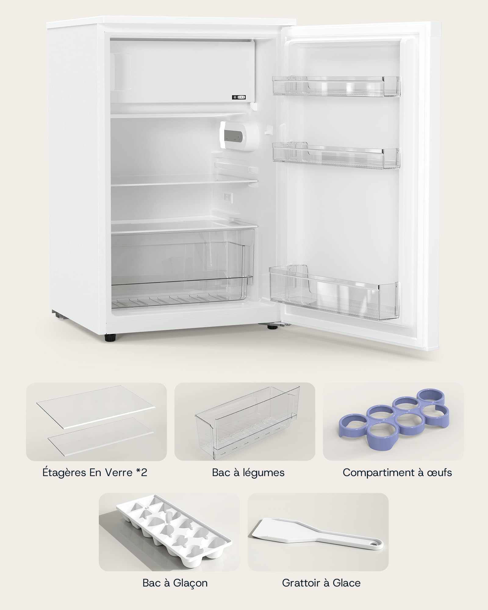 Upstreman 115L Réfrigérateur avec Congélateur (101L+14L), Petit Frigo avec Contrôle Électronique de la Température,84.7cm x 55.6cm,Éclairage LED,Porte Réversible, Petit Réfrigérateur, Blanc, CR115