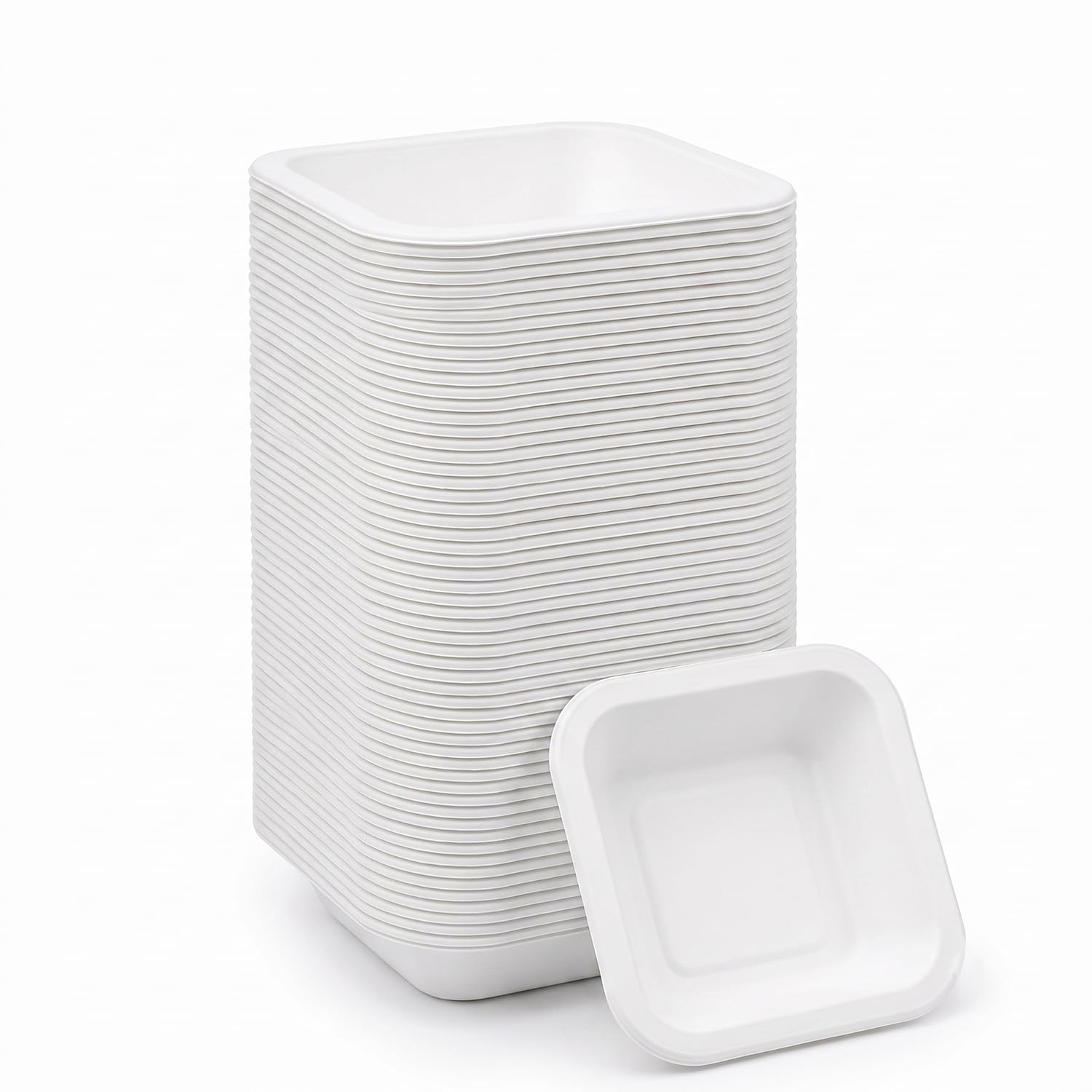 Bonkaso 4x4 Inch Square Bagasse Bowl Pack of 50 | Disposable Sugarcane Serving Bowls | Heavy Duty, Compostable & Microwave Safe | Plastic-Free White Bowls for Snacks, Soups, Desserts & Dips