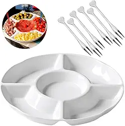 Kit 1 Petisqueira melamina e 6 garfinhos para petisco feitos de aço inox mini garfo mesa posta kit queijo Petisqueira 23 cm