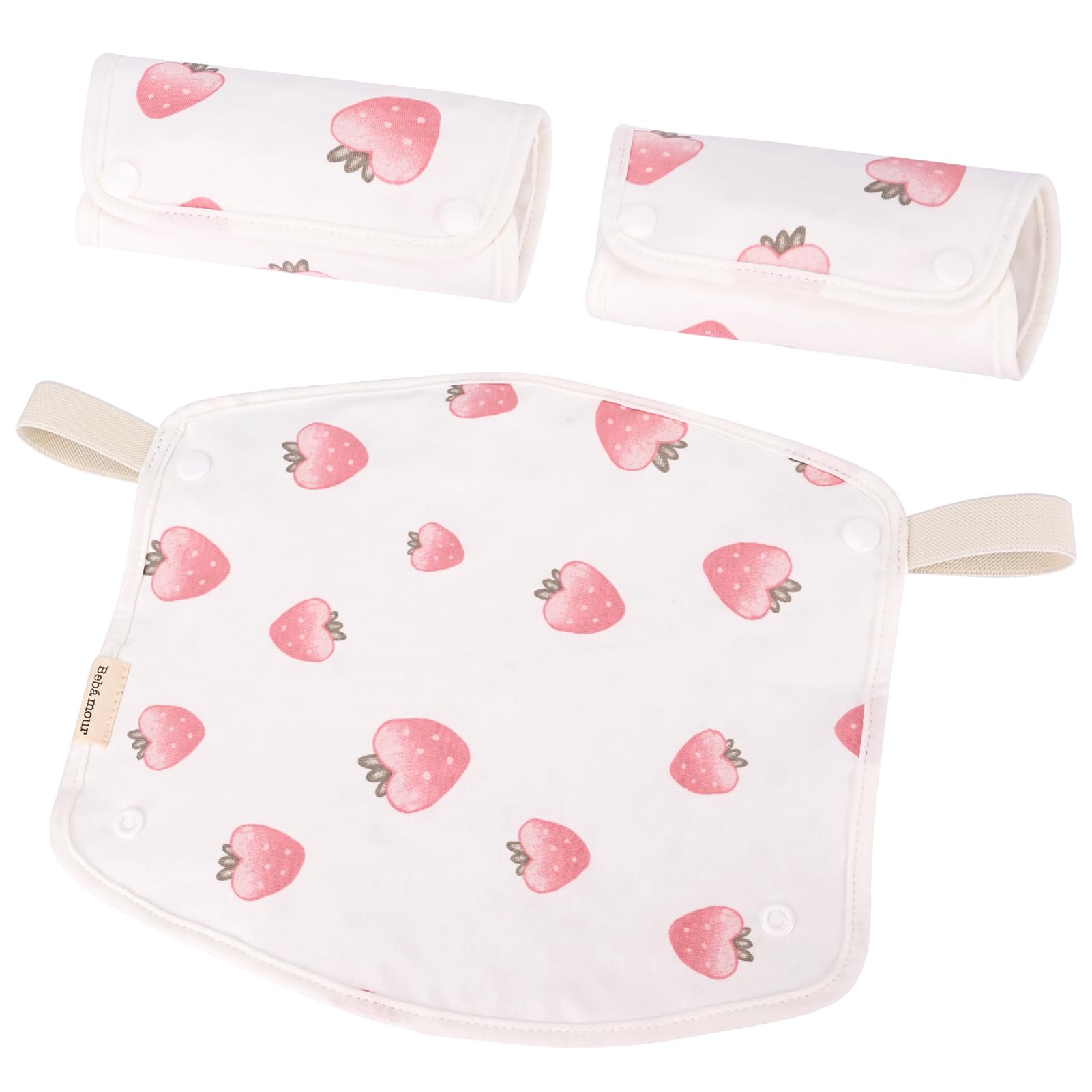 bebear Sucking Pads for Baby Carrier Teething Pads Drool Bibs Cotton 3PC Fits All Brands Baby Carrier, Strawberry - Image 3