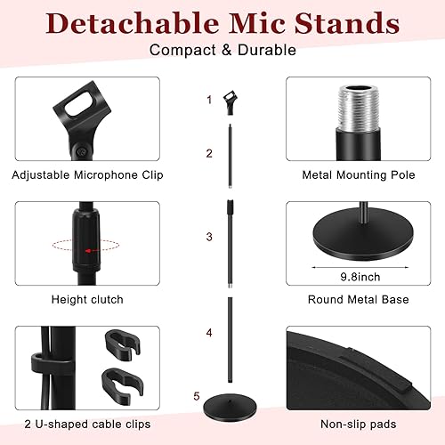 Miniatura 3 de 2 juegos de soporte de micrófono de base redonda, soporte universal desmontable para micrófono podcast para cantar, estudio, escenario, karaoke,