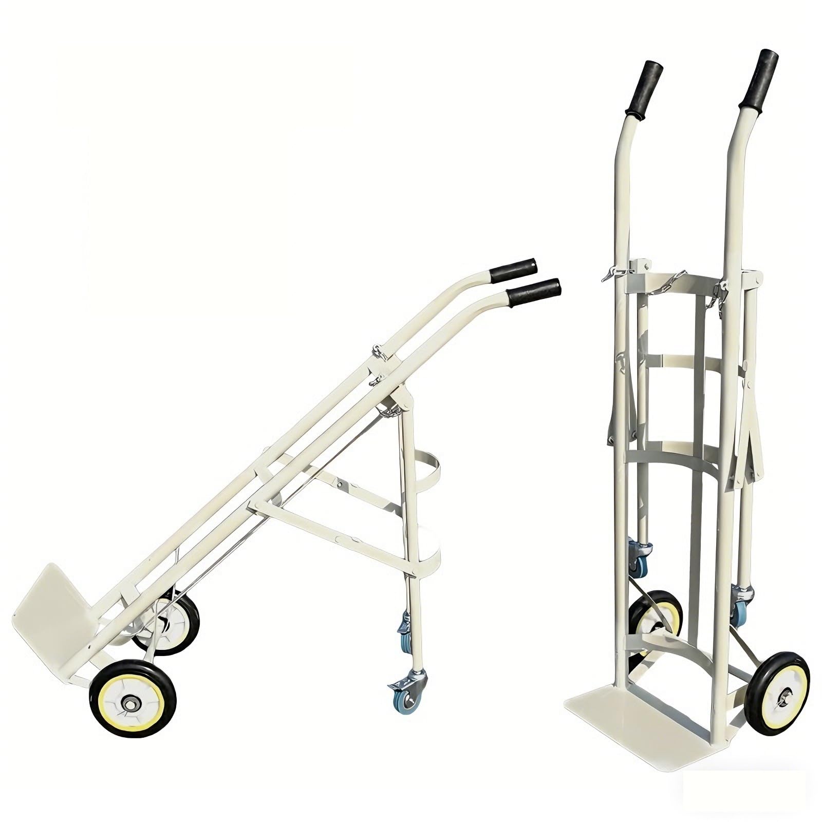 GTHTUHFD 4-Wheel Folding Oxygen Tank Cart With Safety Chains, Rolling Trolley For 40L Gas Cylinders, Heavy-Duty Welding Bottle Carrier For Industrial Use,White