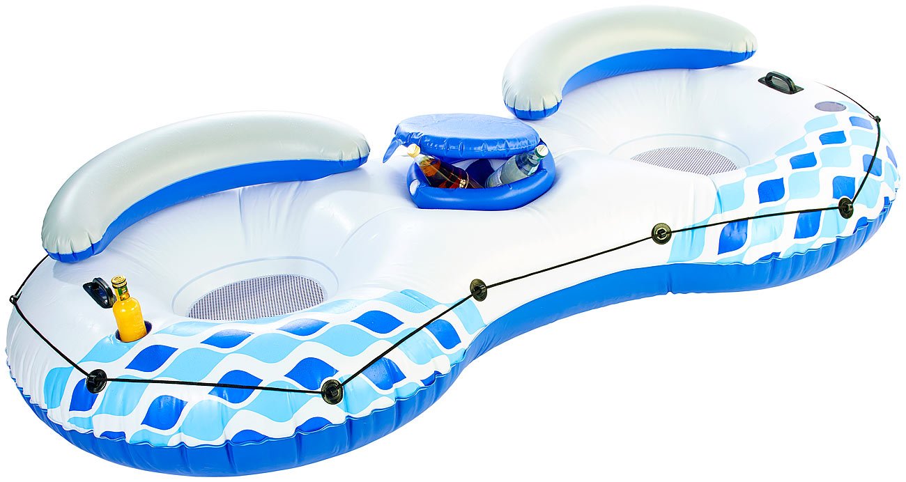 infactory Schwimmring 2 Personen: 2-Personen-Poolbar mit Getränkefach und Rückenlehne, bis 160 kg (Schwimmreifen für 2, Schwimminsel, Kühl)