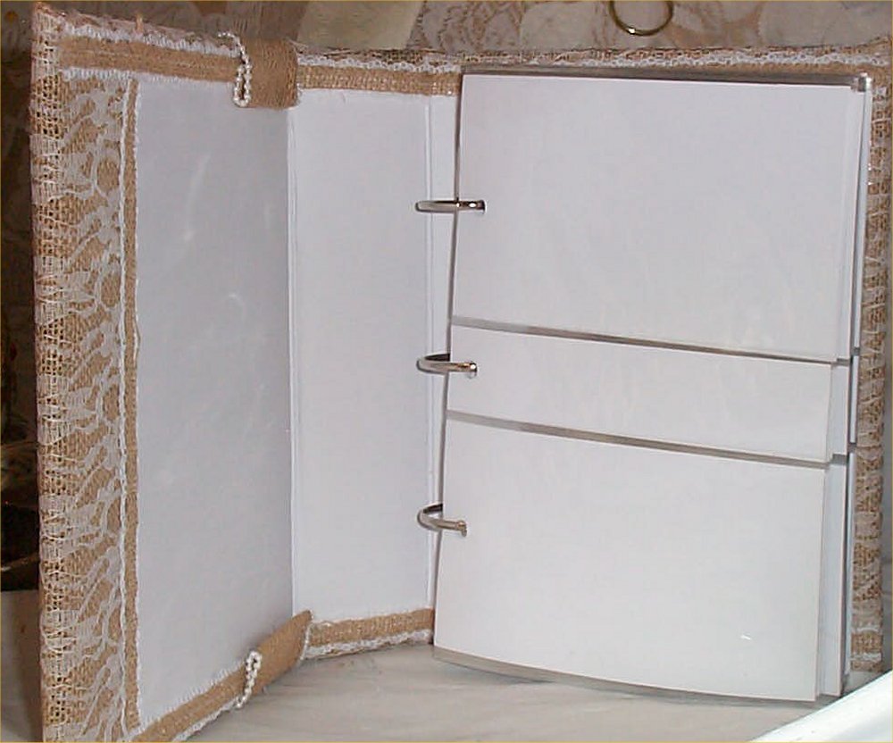 Wedding Burlap Photo Album #18 silver key Ranch Handmade Flowers lg holds 400