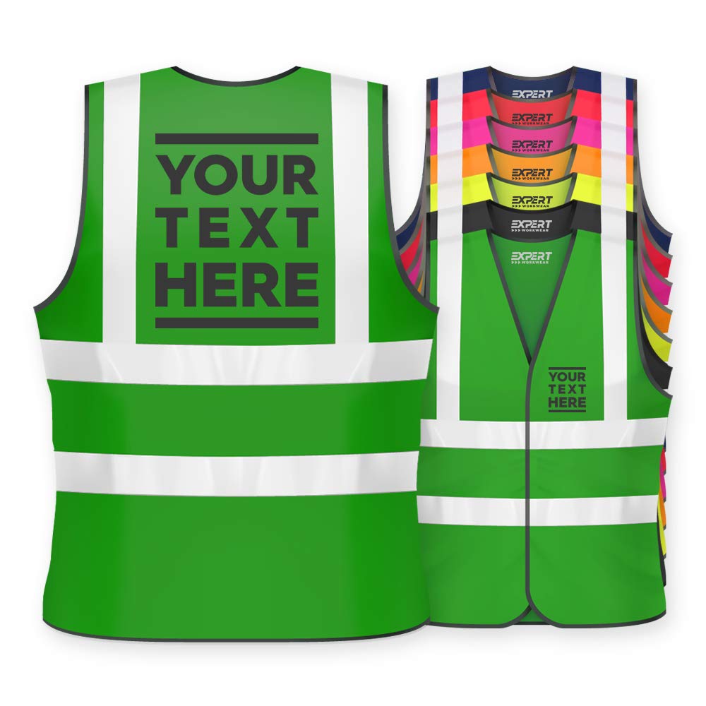 Expert Workwear Hi Vis Personalised Vest Safety Reflective Waistcoat Custom Printed Security Hi Viz (4XL, Green)