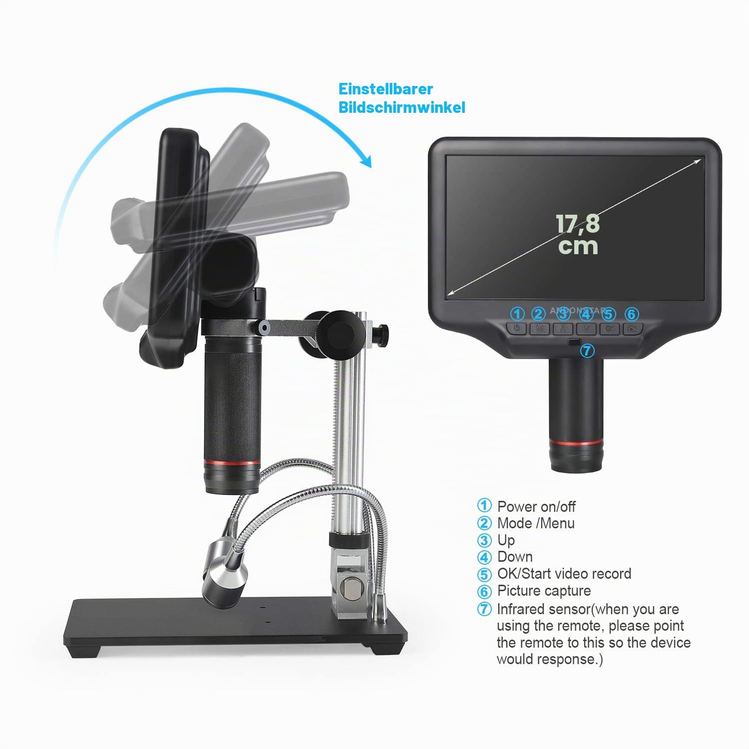 Andonstar AD407 3D HDMI Löten Digital Mikroskop mit 4MP UHD und 7 Zoll Einstellbarer LCD Bildschirm USB Video Mikroskope für Telefon Reparatur SMT SMD DIY