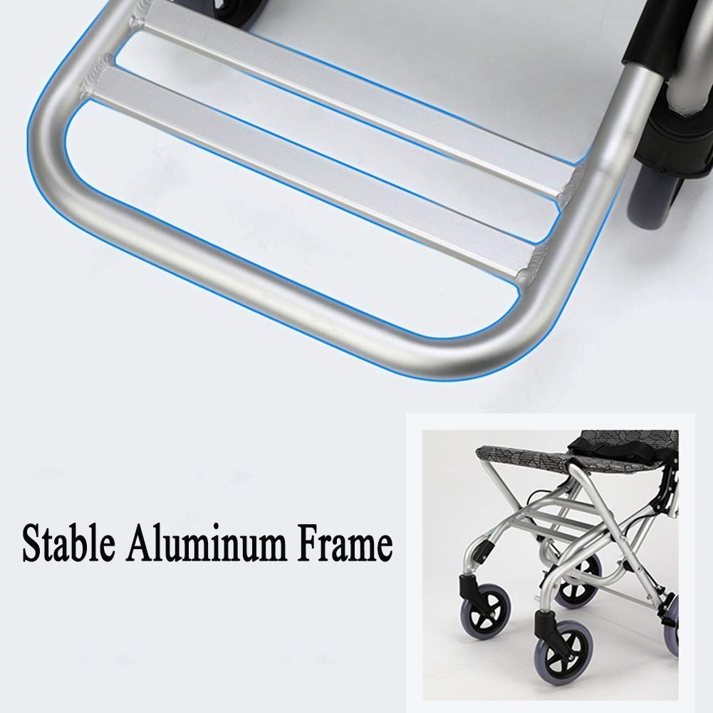 Silla de ruedas,Scooter de empuje manual de viaje con freno de bloqueo automático para discapacitados de aleación de aluminio plegable multifunción
