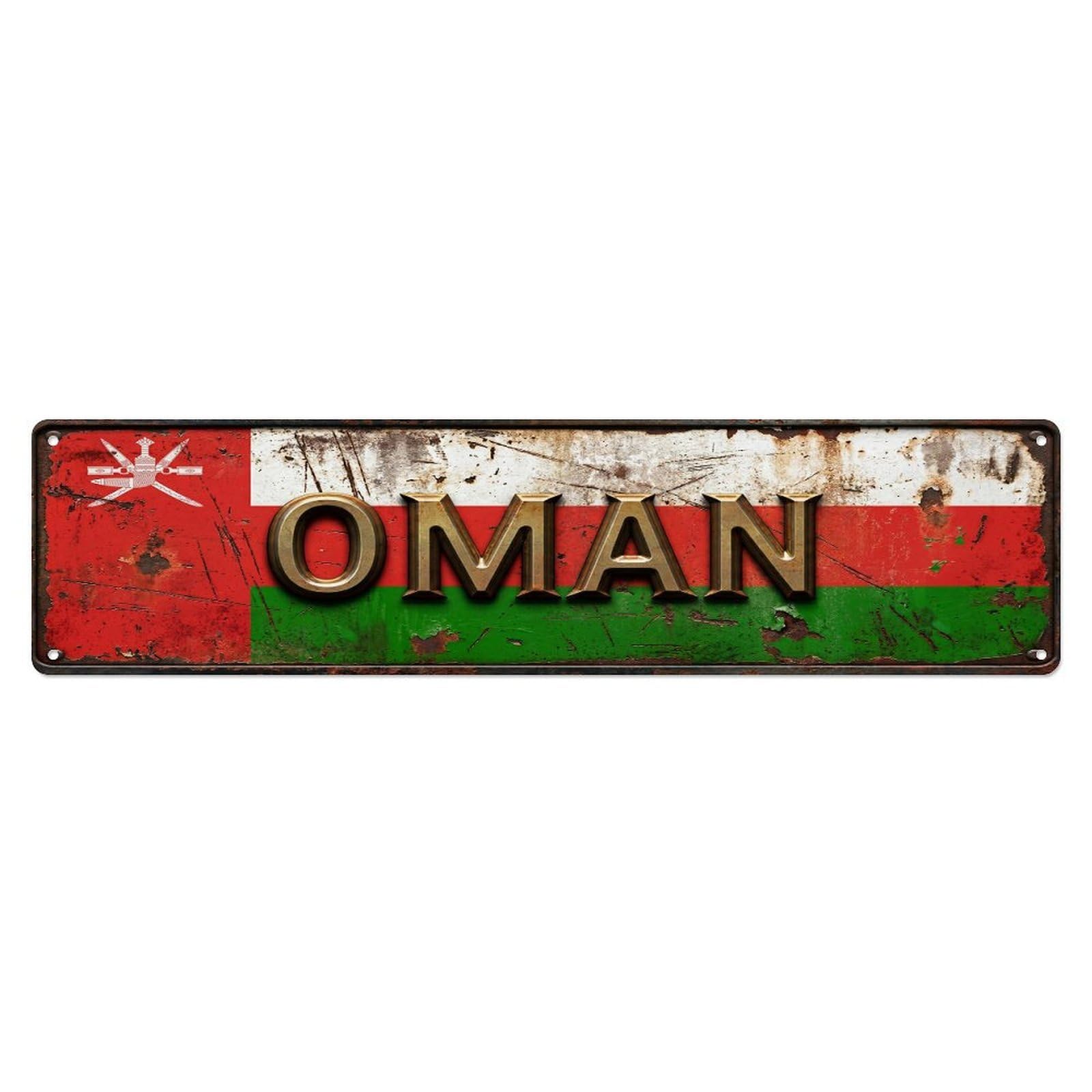 Olhnbad 4X16inch(10X40cm) Vintage Oman Flag Pattern Metal Tin Sign