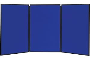 Show-It! Bulletin Board, Fabric, 3-Panel Display, 6' x 3', Double-Sided, Blue/Gray Surface, Black Frame, Exhibition