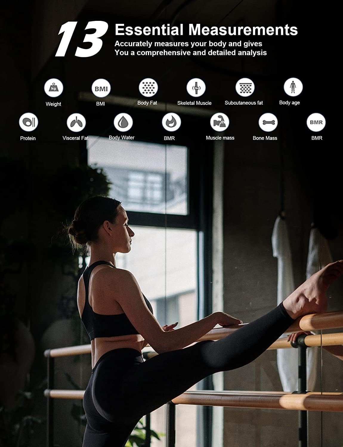 Körperfettwaage, Personenwaage Digital Testsieger mit App Smart Waage, Bluetooth Körperanalysewaage mit für Körperfett, BMI, Muskelmasse, Protein, BMR, Schwarz