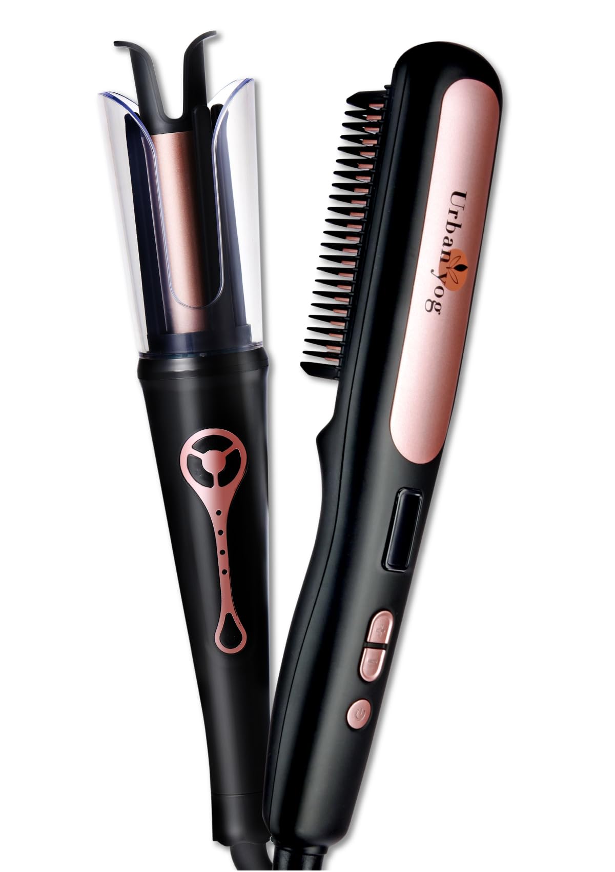 Urban yog MakeMeeBold Hair Straightener Brush & Automatic Hair Curler, Frizz Free Hair, Easy Two-Way Curling, Ceramic Coated, 5 Temperature Controls, 4 Curl Settings, Anti-Scald Design, 1200W, Black
