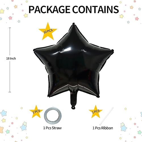 Miniatura 2 de KALOR Globos de Mylar de estrella negra de 18 pulgadas, 10 globos de helio en forma de estrella para bodas, baby shower, decoraciones de fiesta de