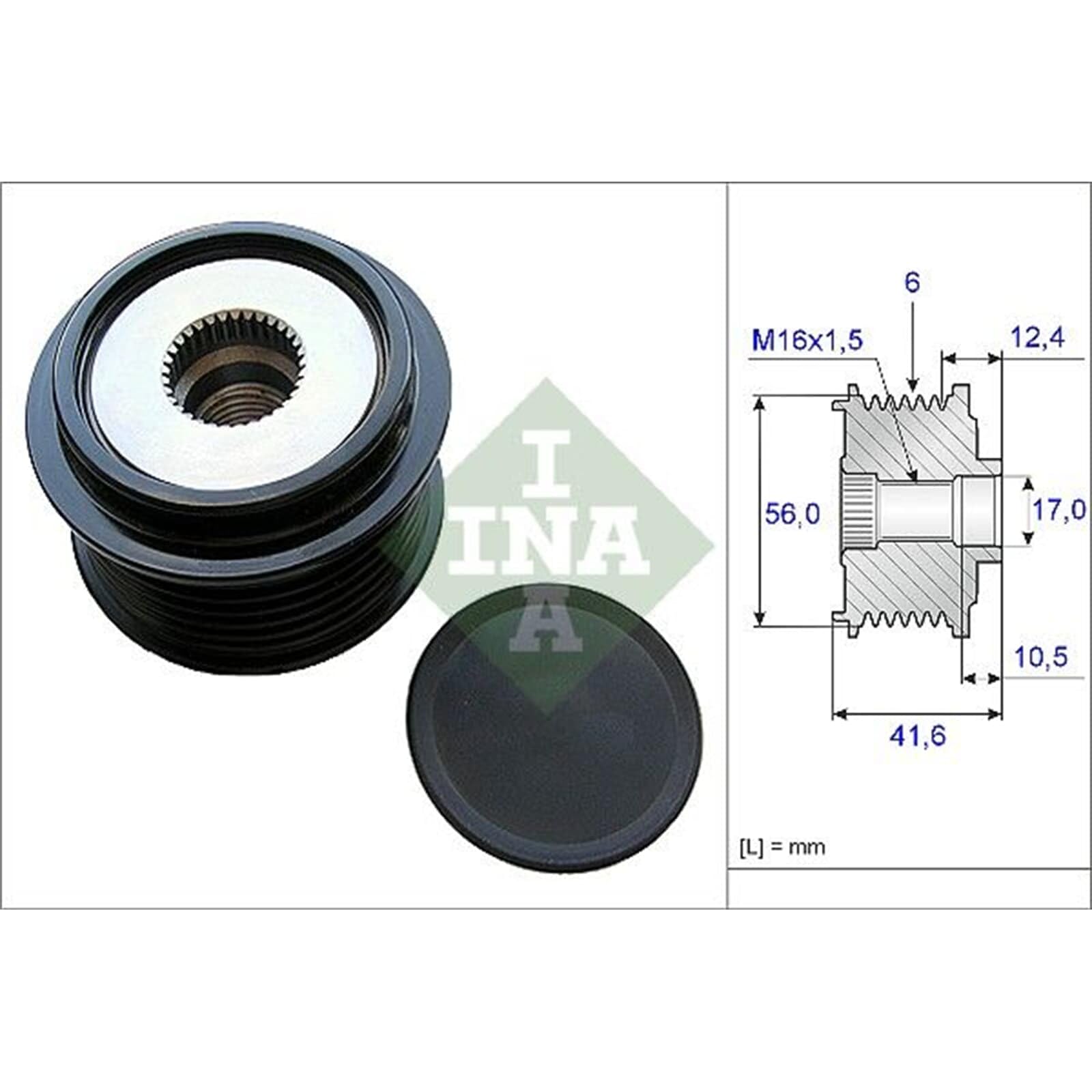 INA Generatorfreilauf Riemenscheibe Lichtmaschine 06A903023B 06A903119 06A903023E Kompatibel mit VW Golf VII Schrägheck 5G1, BQ1, BE1, BE2 Polo Schrägheck 6R1, 6C1 Passat Variant 3G5, CB5, AUDI