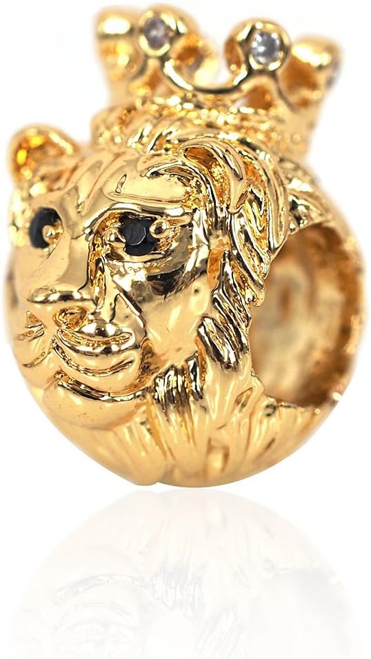 SouthBeat King Crown Lion Head Spacer Bead Micro Pave CZ Cubic Zirconia for Men Bracelet Charm Beads DIY Jewelry 9x14mm 5Pcs Gold
