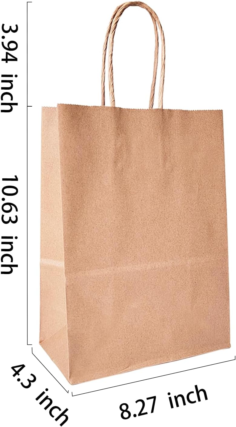 BAG BOX 100 Pcs Medium 8.25x4.3x10.6 Inch Brown Kraft Paper Gift Bags with Handles for Bulk Wedding, Party Favors, Grocery, Shopping, Retail Merchandise, Gift Sacks - Image 2