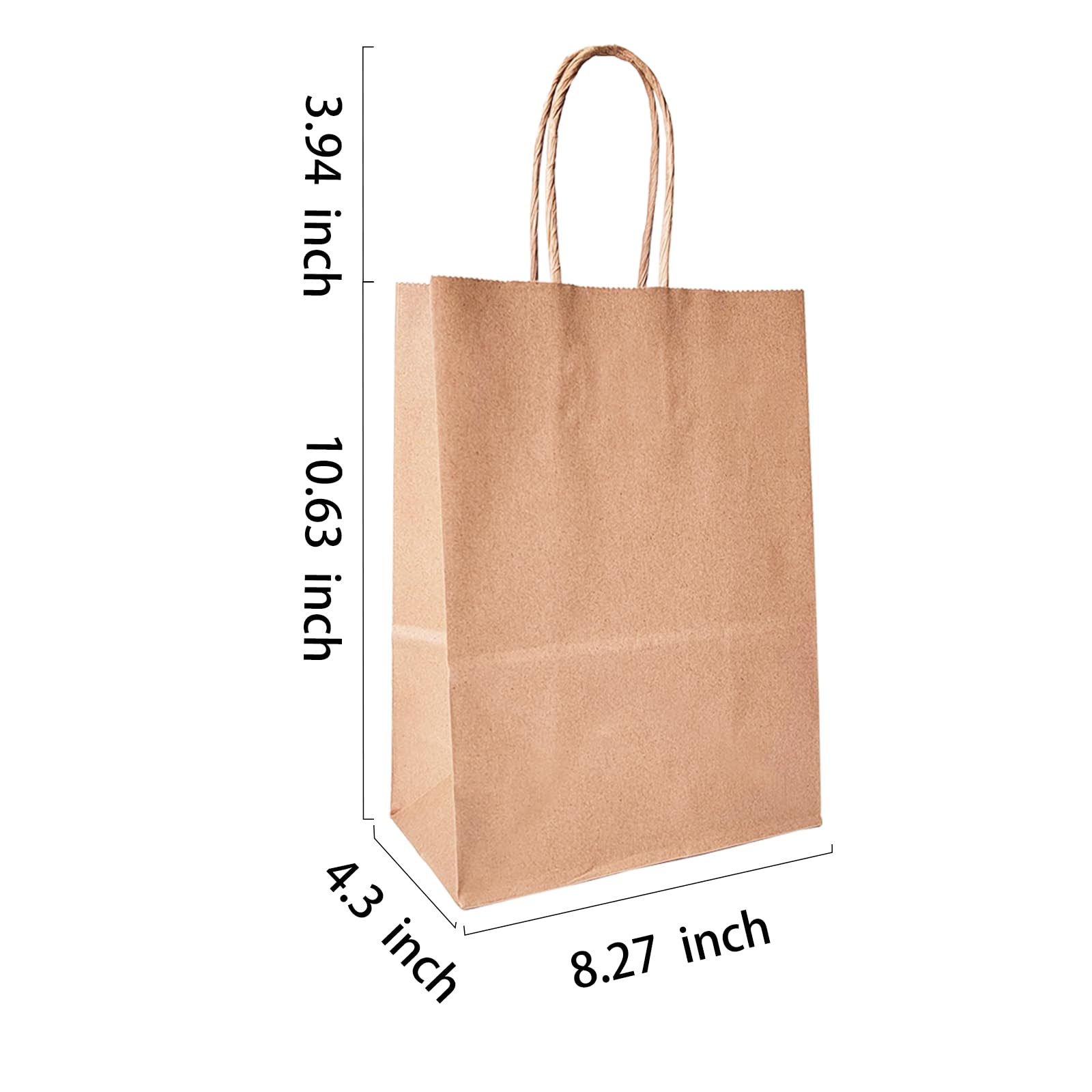 BAG BOX 100 Pcs Medium 8.25x4.3x10.6 Inch Brown Kraft Paper Gift Bags with Handles for Bulk Wedding, Party Favors, Grocery, Shopping, Retail Merchandise, Gift Sacks