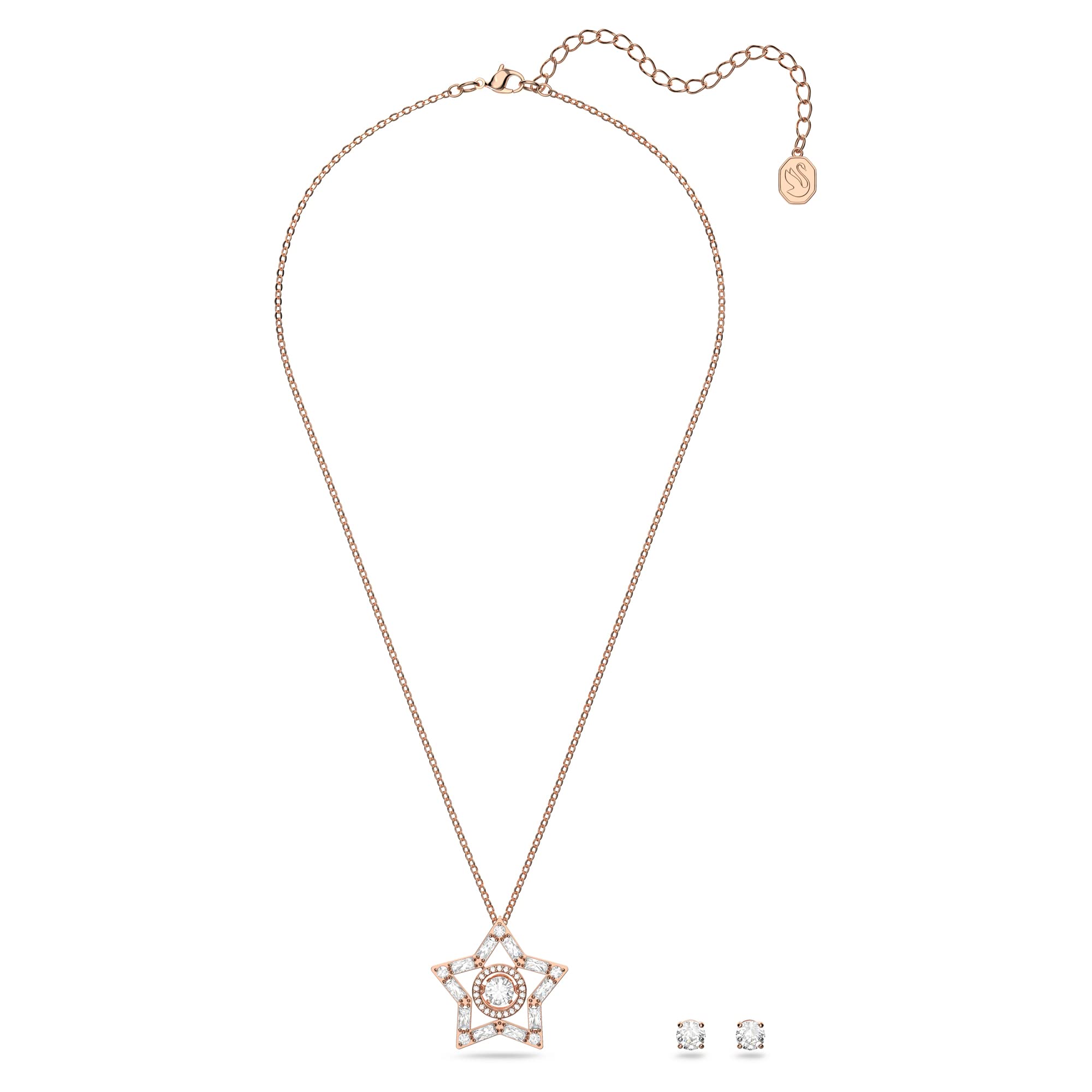 Swarovski Stella Set, rose Vergoldete Halskette und Ohrringe mit Strahlenden Swarovski Kristallen