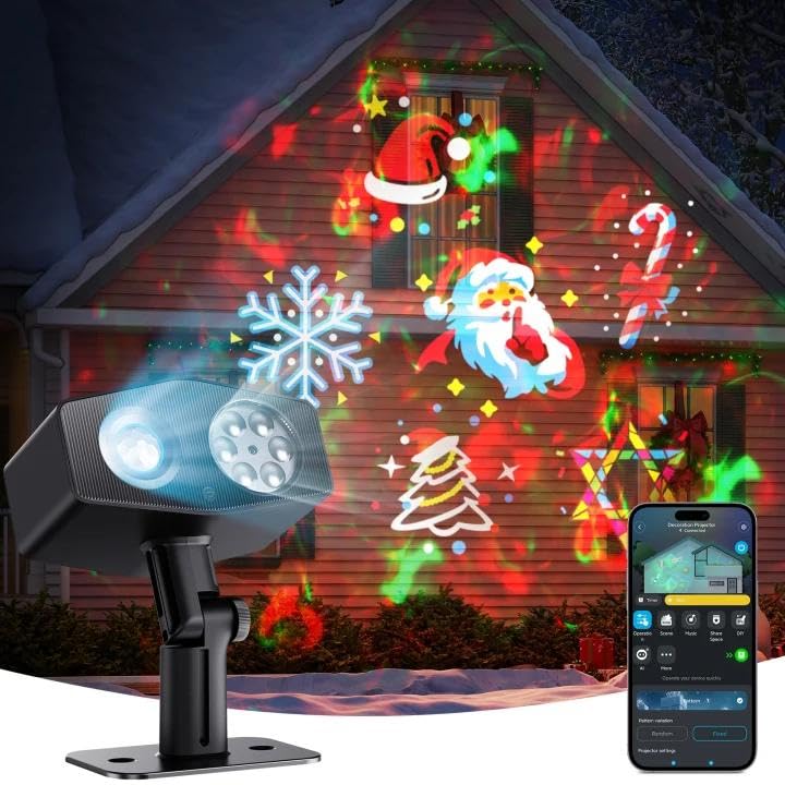 Govee Outdoor Decoration Projector Light, Upgraded LED Snowflake Projector, 180° Rotation, 20 HD Effects & 58 Scene Modes with App Control, IP67 Compatible with Alexa, Google Assistant, Matter