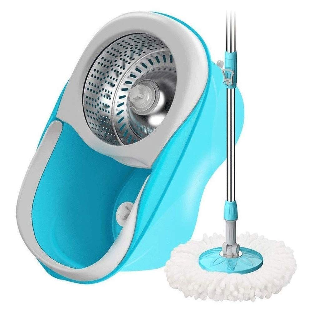 Mocio Rotante in Microfibra e Set secchi Mop Lavaggio Mano Libera Sistema Pulizia Pavimenti in Piastrelle in Laminato Legno Duro 2 Teste mop