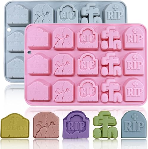 Paquete de 2 moldes de chocolate con piedra sepulcral, 15 cavidades, 5 formas diferentes, moldes de silicona para aromaterapia, velas, crayón,