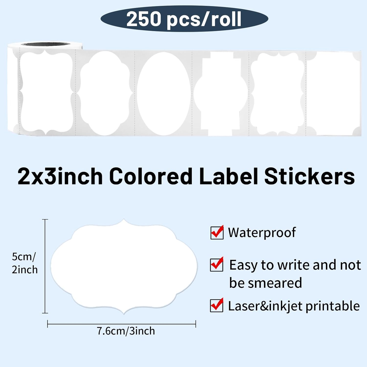 White Labels - 250 PCS 3" x 2" Fancy Shape Stickers for Storage Box or Food Jars - Image 2