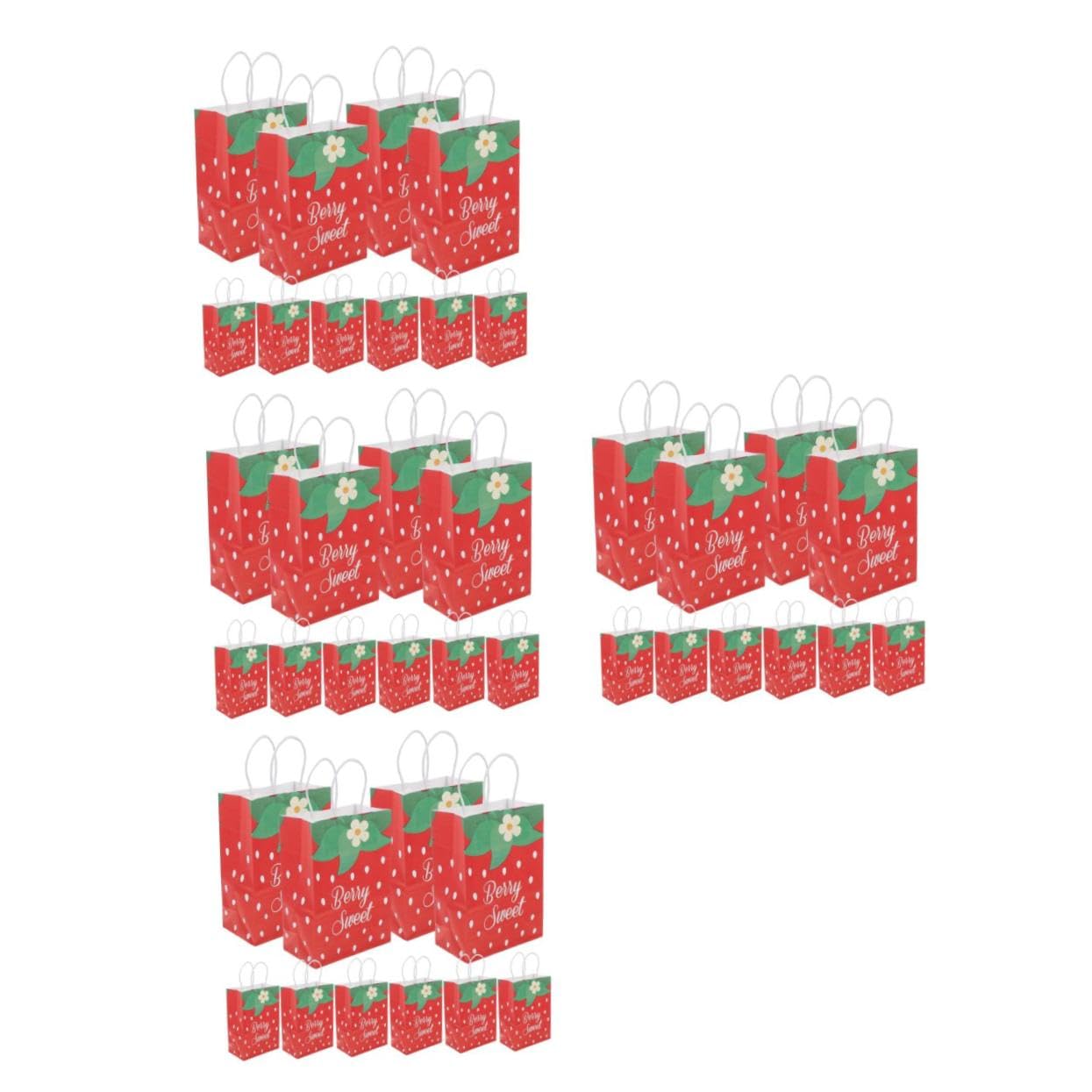 SHINEOFI 4 Sätze Teiliges Erdbeer Papiertüten Mit Griffen Stabile Geschenktüten Für Snacks Süßigkeiten Und Kleine Geschenke Vielseitige Partytüten Für Kindergeburtstag Und 12 Stück * 4