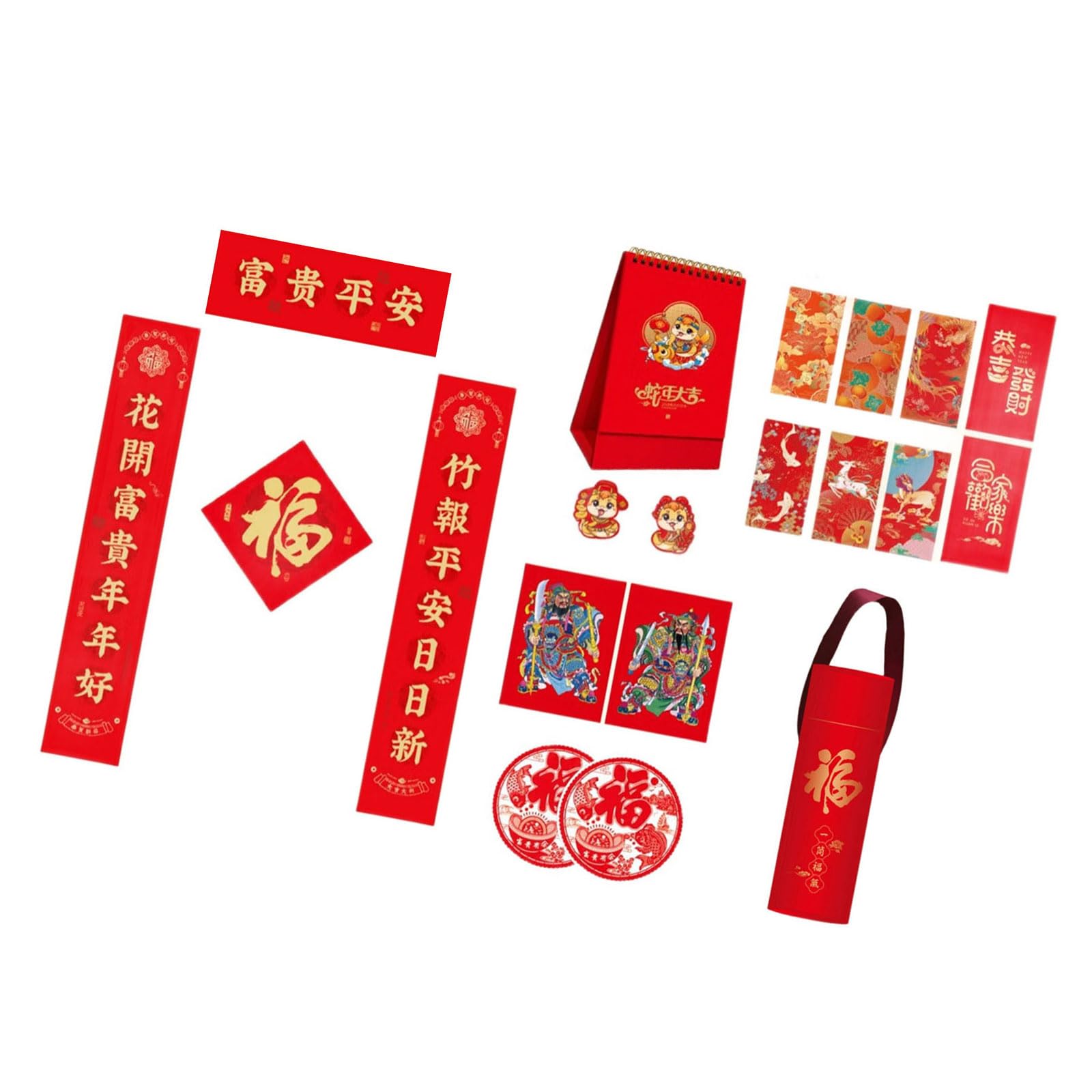 Elnwnnkc Celebrate 2025 Snake Year Couplets Set 2025 Snake Year Flocking Couplets Set Tube Calendar for Celebration Luck Home Decors